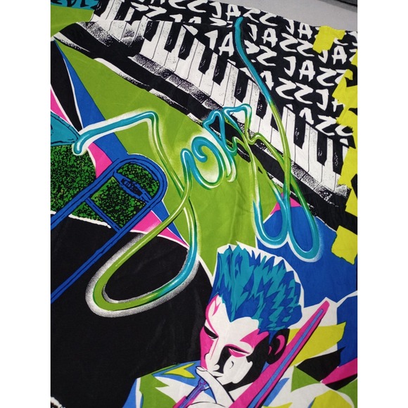 Vintage Silk Scarf Jazz Music Bold Bright 34x33 Unique Trombone Casca 80s - Picture 10 of 10
